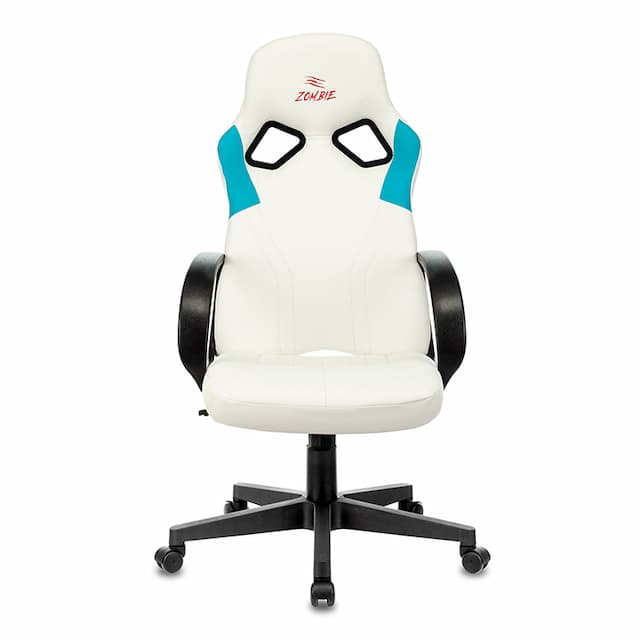 Кресло игровое Zombie RUNNER белый/голубой эко.кожа крестов. пластик